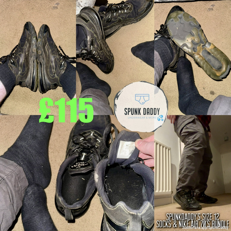 Size 12 Black Work Socks & Black, Green and Hologrpahic Nike Air 70’s BUNDLE!

Full Details Over On Musty Gusset!